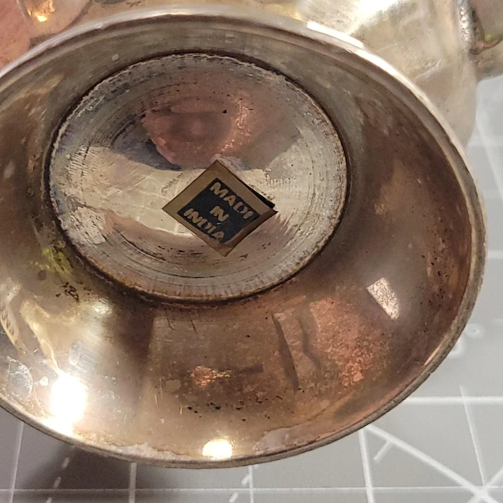 Mini Silver Brass Metal Teapot Coffee Pot Hinged Lid Victorian Style India Decor